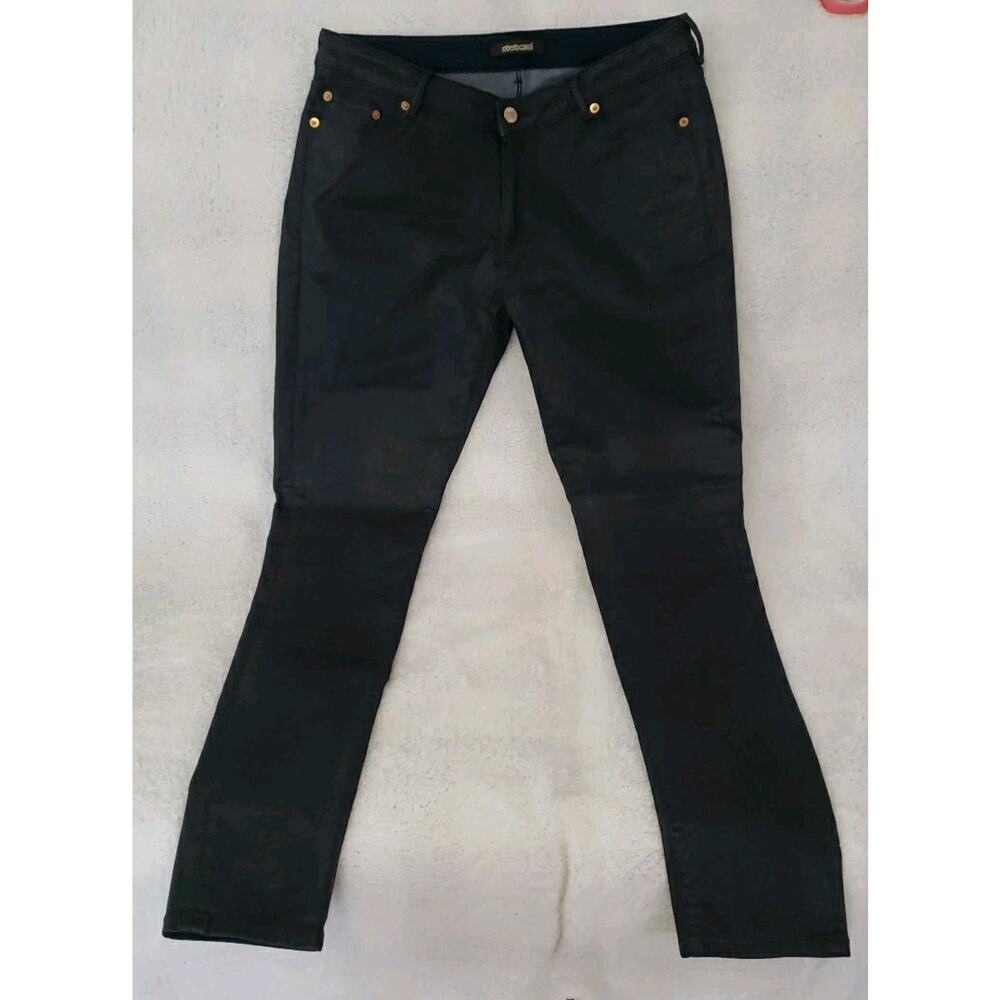 ROBERTO CAVALLI Coated Skinny Fit Tapered 5PCKT BLU SCURO Black Jeans SIZE 46EU